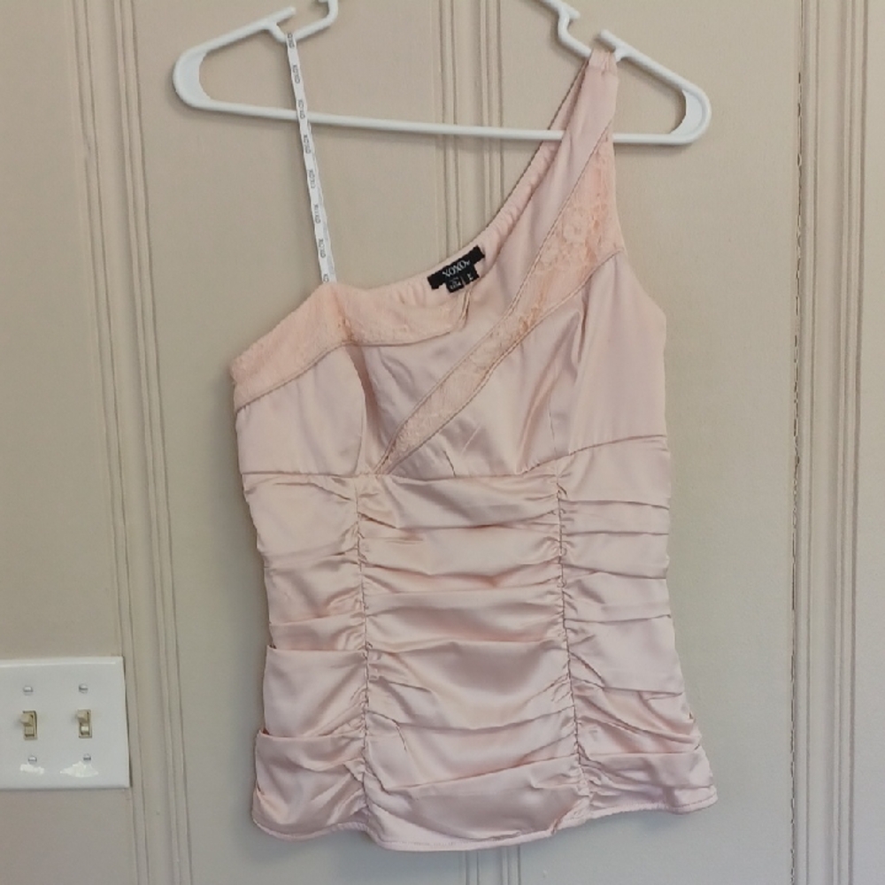 NWT'S - XOXO Blush Pink One-Shoulder Ruched Top From MACY'S. Side Zip Lined WL